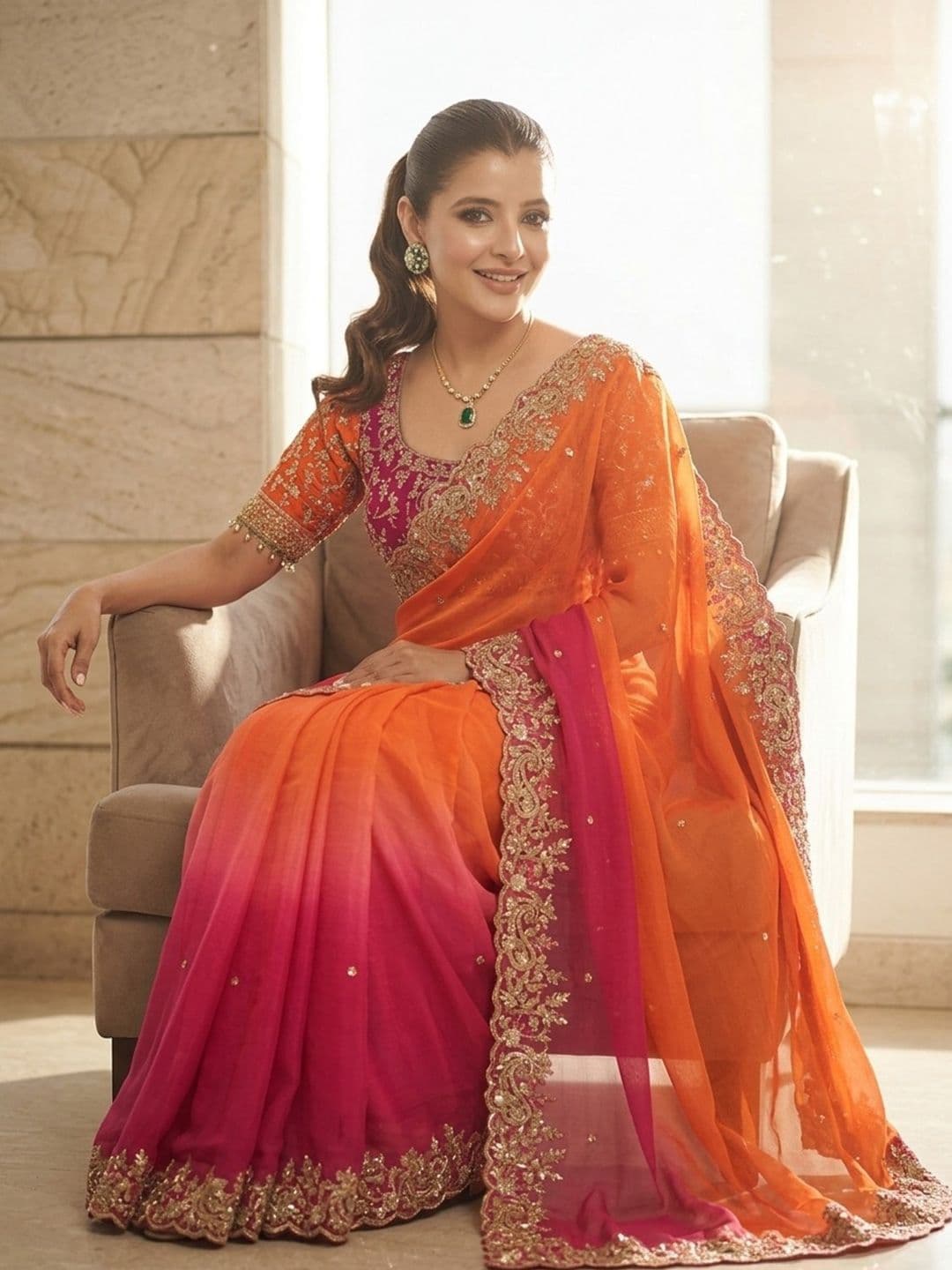 Sangria Embroidered Sarees With Unstitched Blouse Piece thumbnail 3