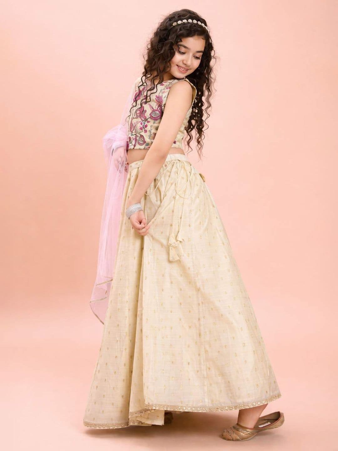 RJ ONLINE Girls Embroidered Thread Work Semi-Stitched Lehenga & Blouse With Dupatta thumbnail 5