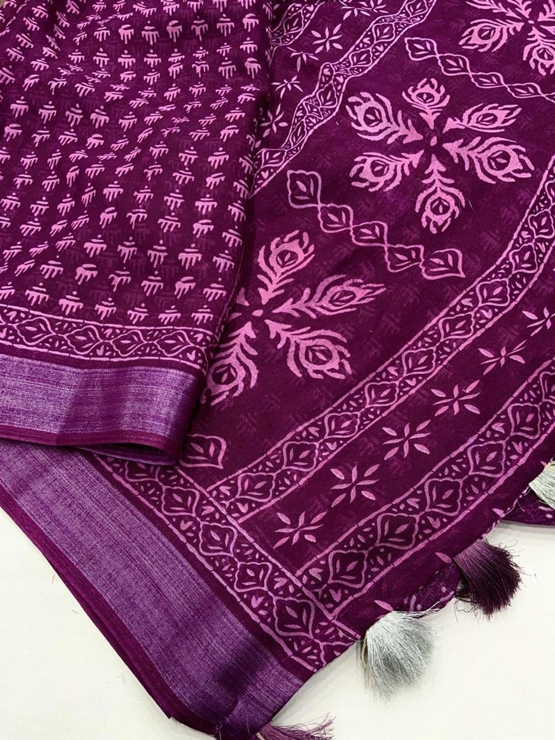 STAVA CREATION Ethnic Motifs Pure Linen Saree thumbnail 5