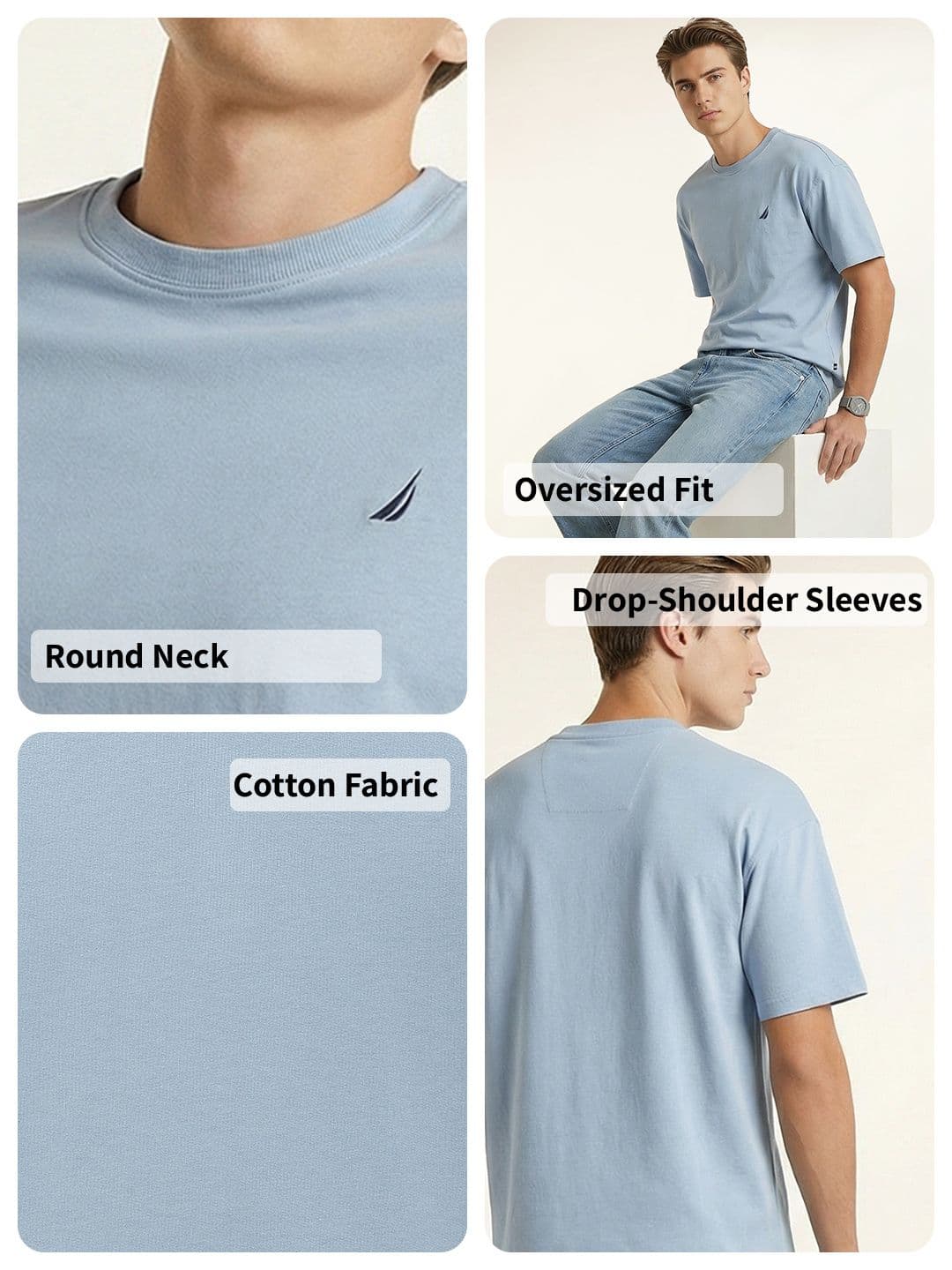 Nautica Drop-Shoulder Sleeves Round Neck Oversized T-shirt thumbnail 2