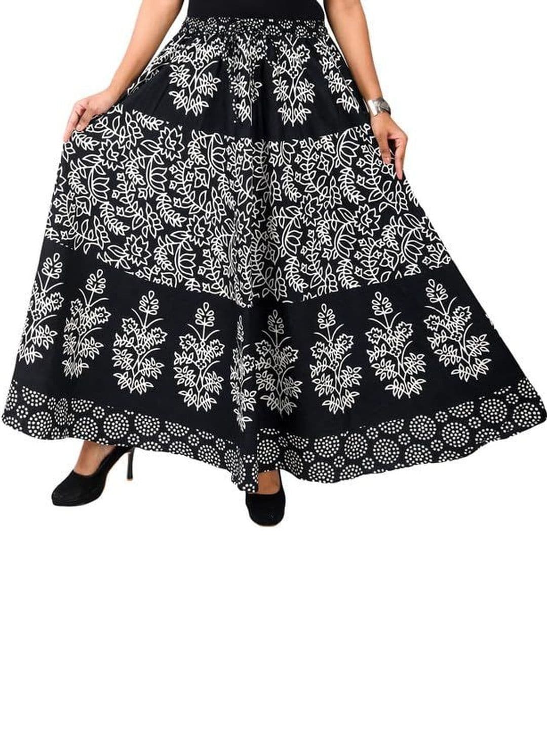 SAMJHI Women Pure Cotton Floral Maxi A-Line Skirt thumbnail 3