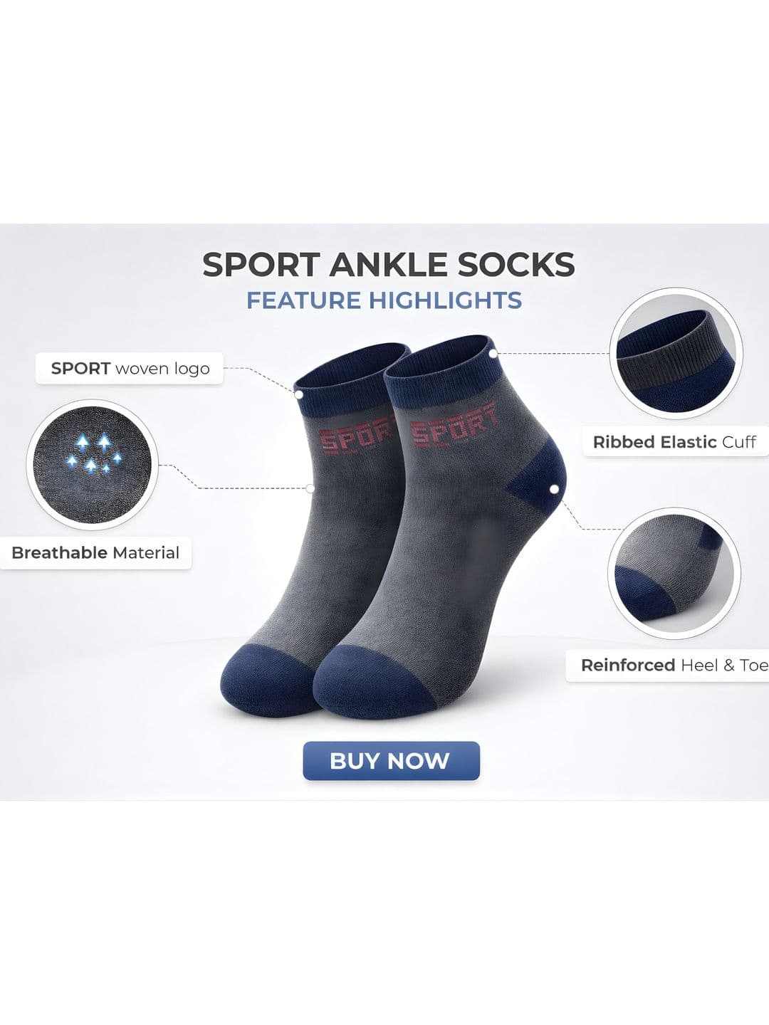 Blacktank Men Pack of 3 Cotton Colourblocked Ankle Length Socks thumbnail 4