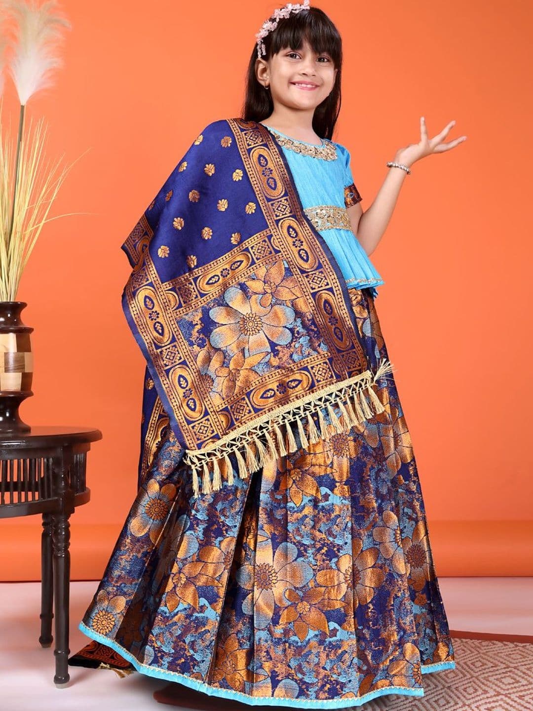 KALINI Girls Embellished Sequinned Semi-Stitched Lehenga & Blouse With Dupatta - view 1