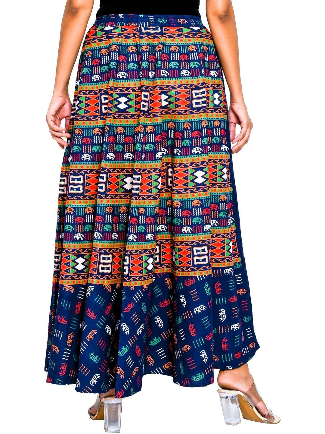 SAMJHI Women Pure Cotton Geometric Tribal or Aztec Print Maxi Flared Skirt thumbnail 5