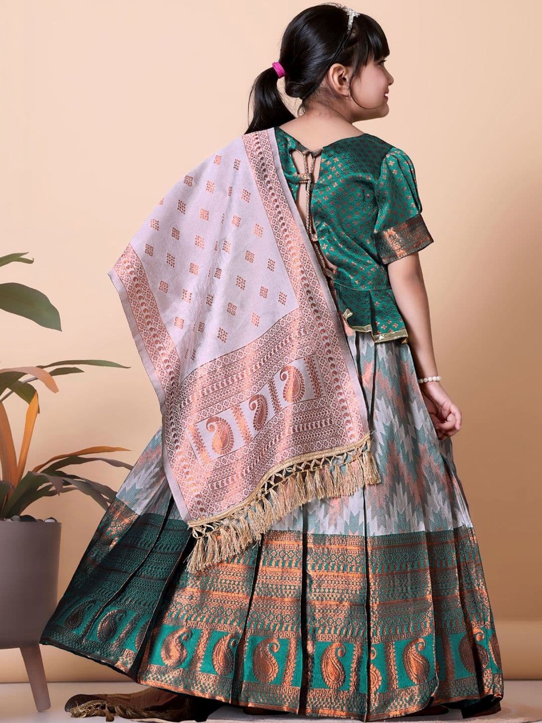 KALINI Girls Semi-Stitched Lehenga & Blouse With Dupatta thumbnail 5