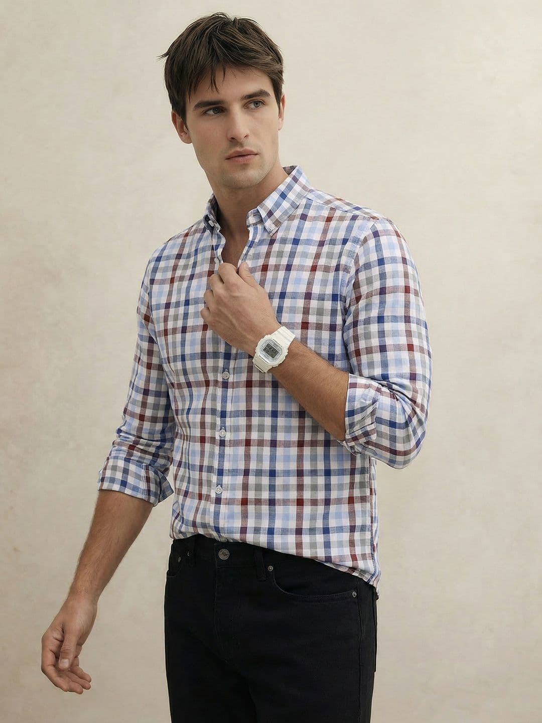 THE SHIRT CODE Checked Casual Cotton Shirt thumbnail 5