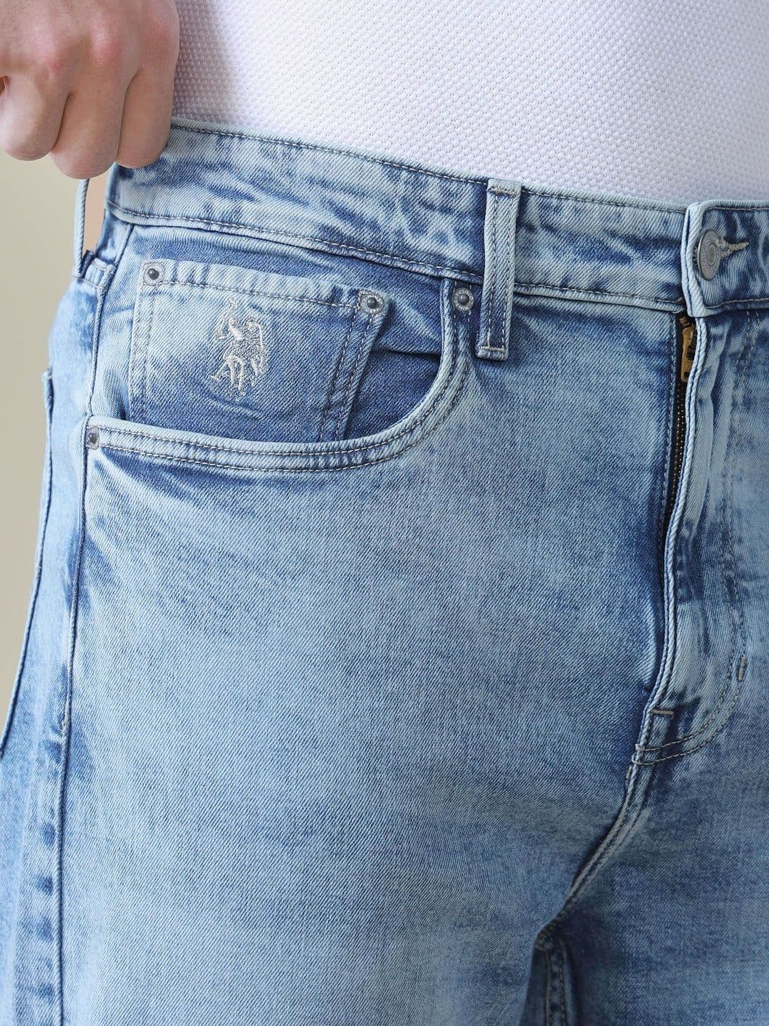 U.S. Polo Assn. Denim Co. Men Straight Fit Mid-Rise Light Fade Stretchable Jeans thumbnail 4