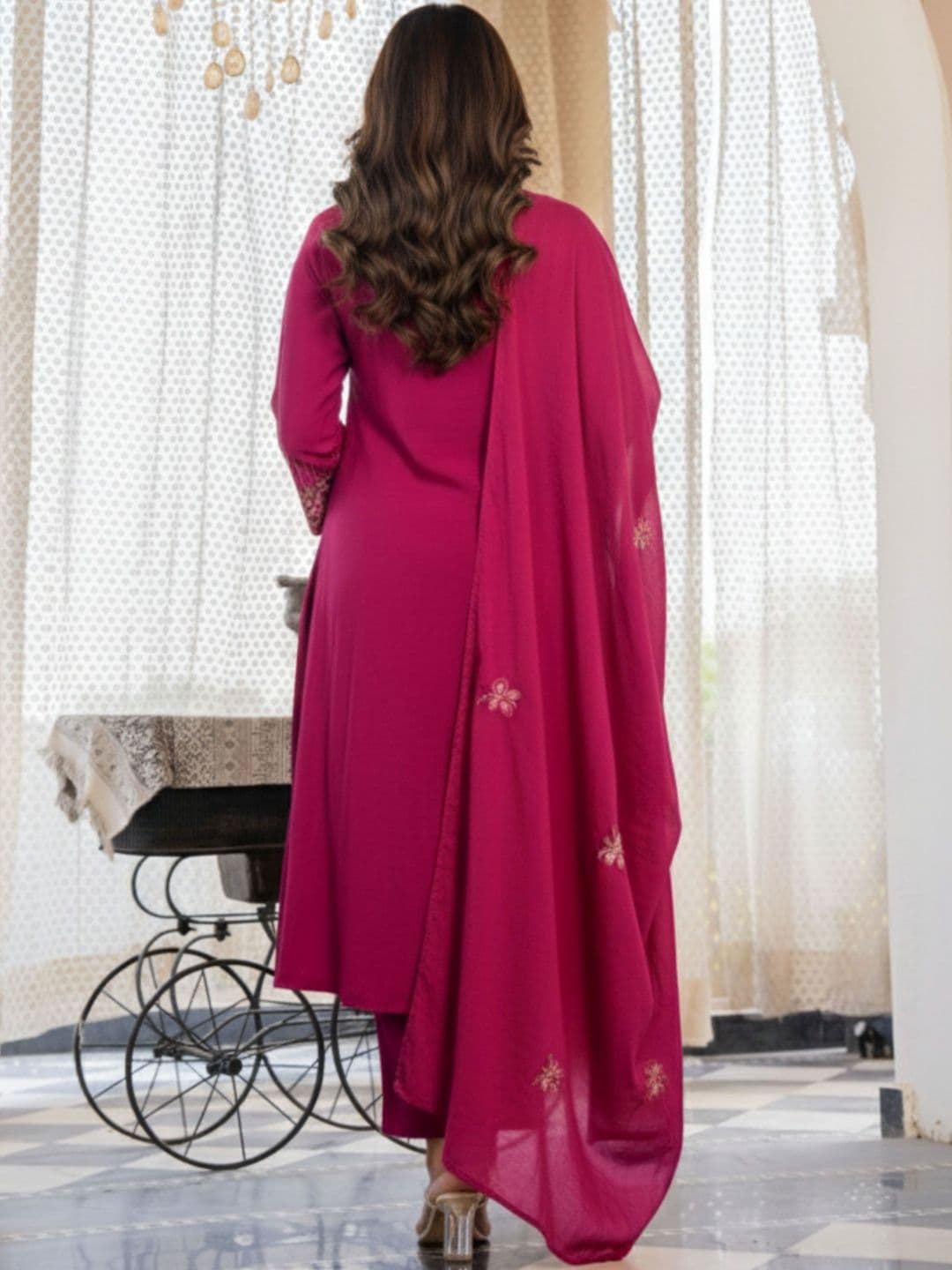 Royal Export Women Ethnic Motifs Embroidered Regular Thread Work Kurta with Trousers & With Dupatta thumbnail 2