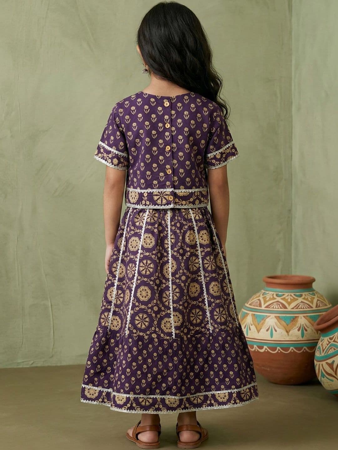 Readiprint Girls Printed Kalamkari Ready to Wear Lehenga & thumbnail 4