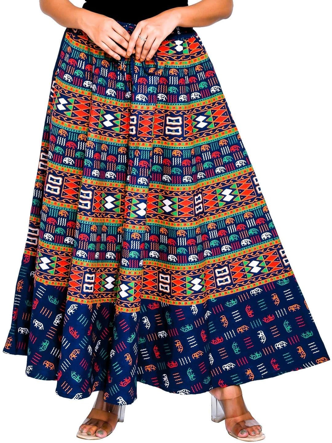SAMJHI Women Pure Cotton Geometric Tribal or Aztec Print Maxi Flared Skirt thumbnail 2