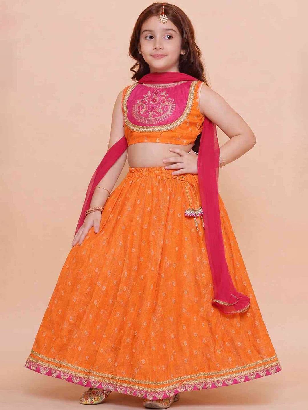 RJ ONLINE Girls Embroidered Thread Work Tie and Dye Ready to Wear Lehenga & Blouse With Dupatta thumbnail 5