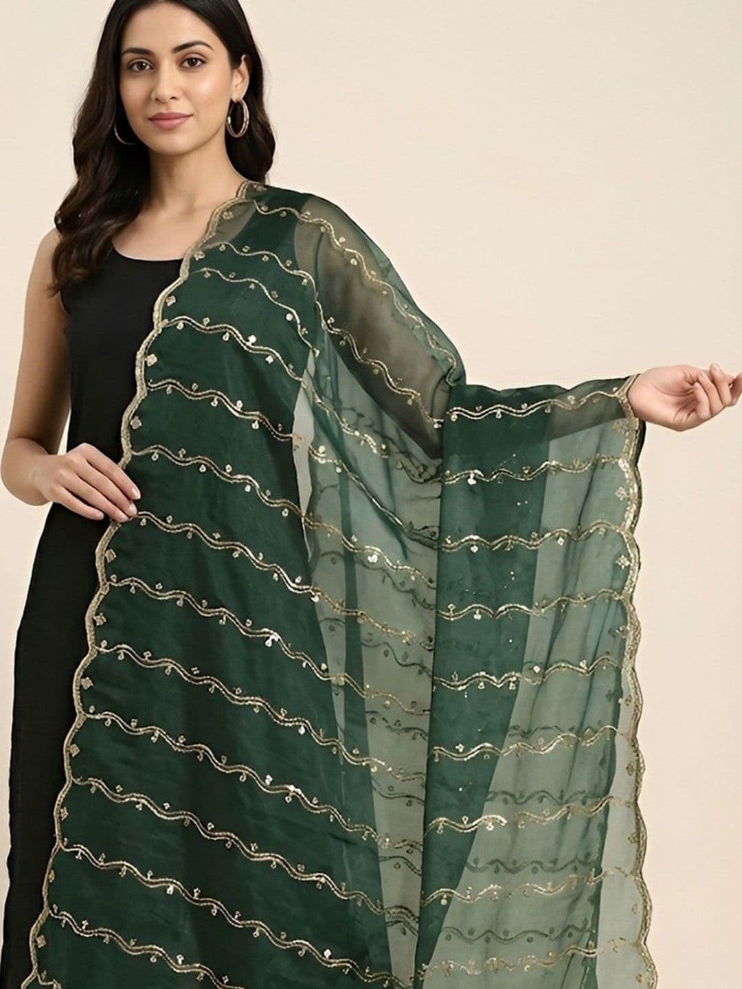 MUFFLY Embroidered Leheriya Dupatta with Sequinned thumbnail 2