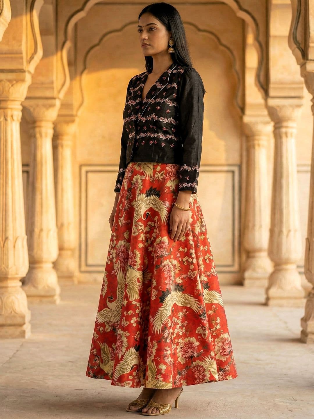 Kaizen TEXO FAB Multicolour Semistitched Croptop Choli With Unstitched Blouse thumbnail 7