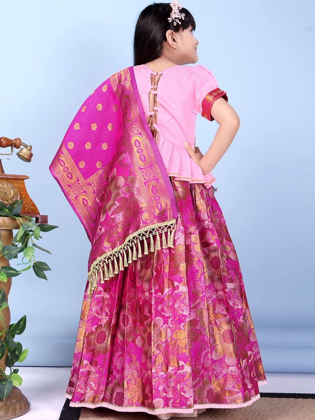 KALINI Girls Embroidered Ready to Wear Lehenga & Blouse With Dupatta thumbnail 3