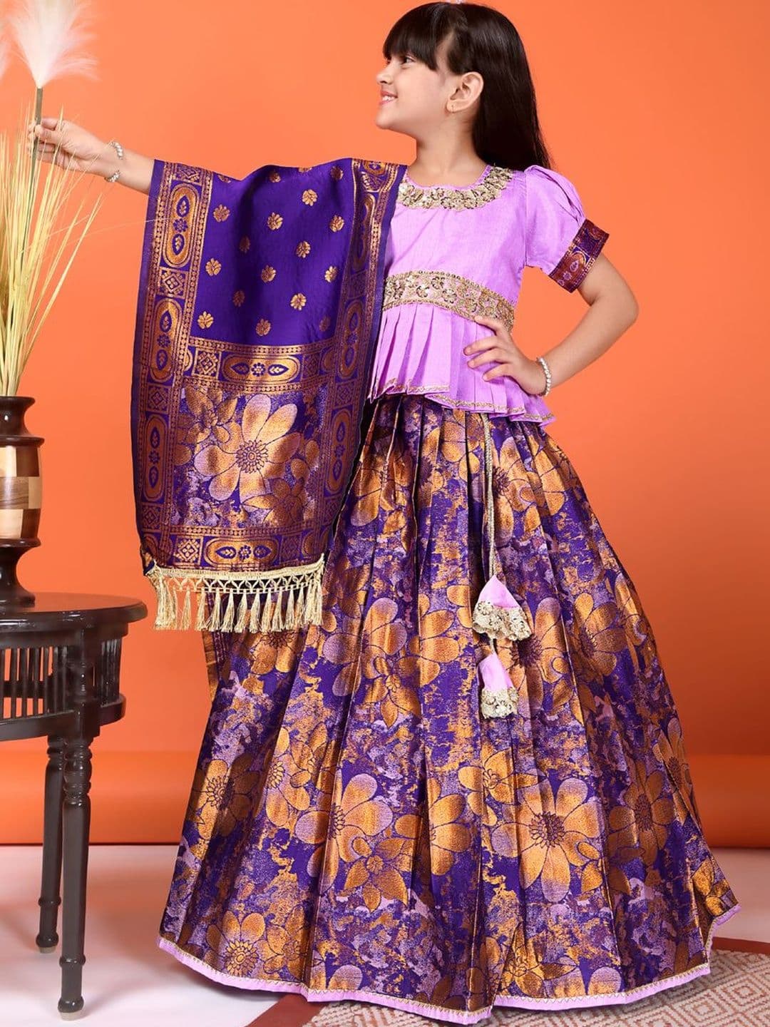 KALINI Girls Embellished Ready to Wear Lehenga & Blouse With Dupatta - view 1