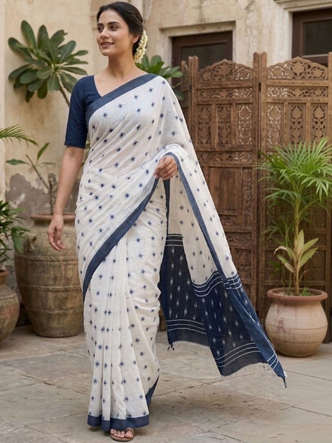 Sangria Printed Ikat Sarees with Blouse Piece thumbnail 6