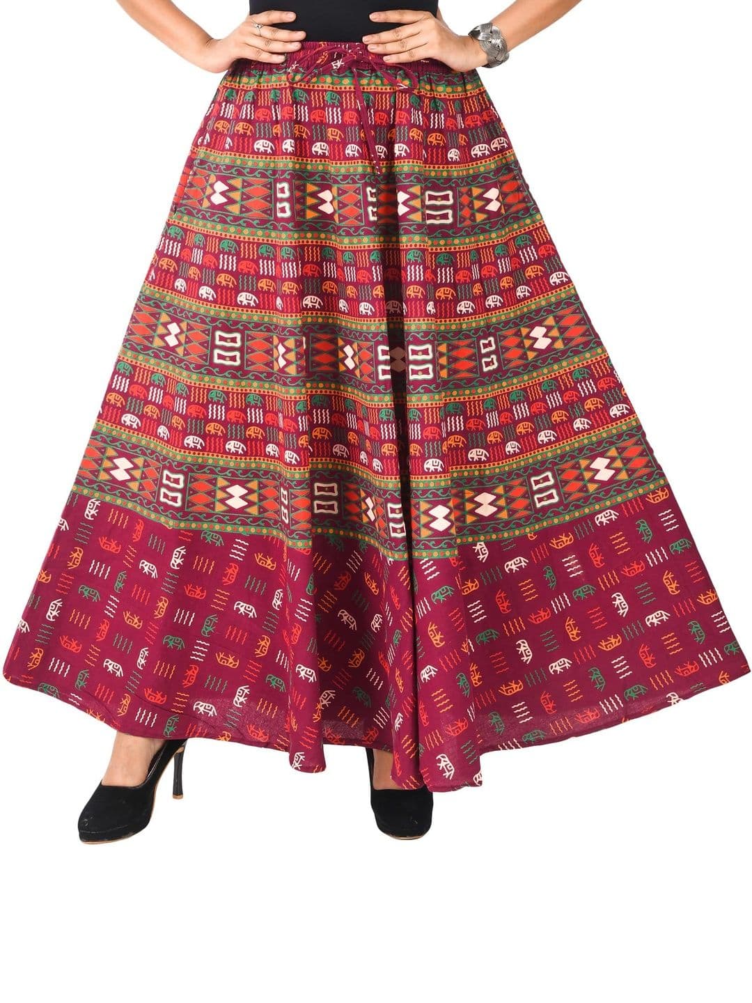 SAMJHI Women Pure Cotton Colourblocked Maxi Flared Skirt thumbnail 4