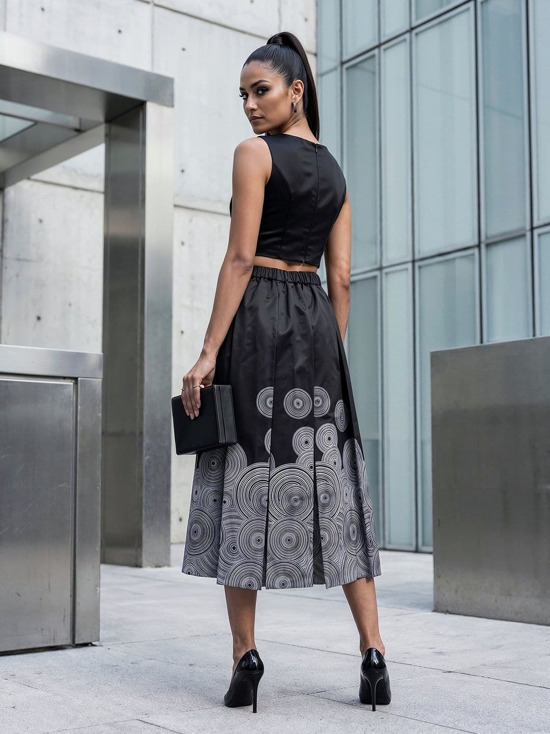 AASK Women Pure Cotton Blend Geometric Midi A-Line Skirt thumbnail 2