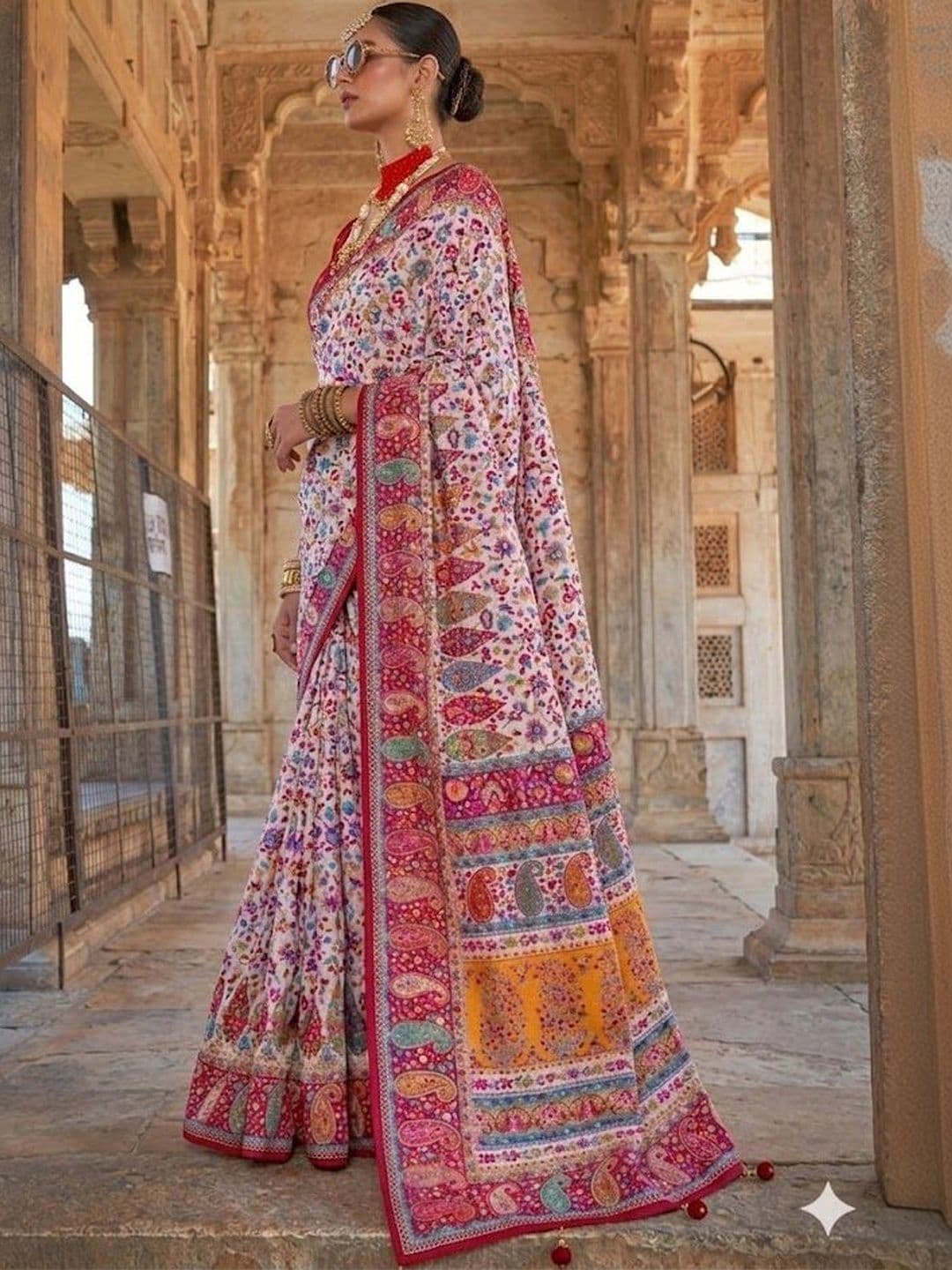 KALINI Ethnic Motifs Embroidered Heavy Work Block Print Saree thumbnail 2