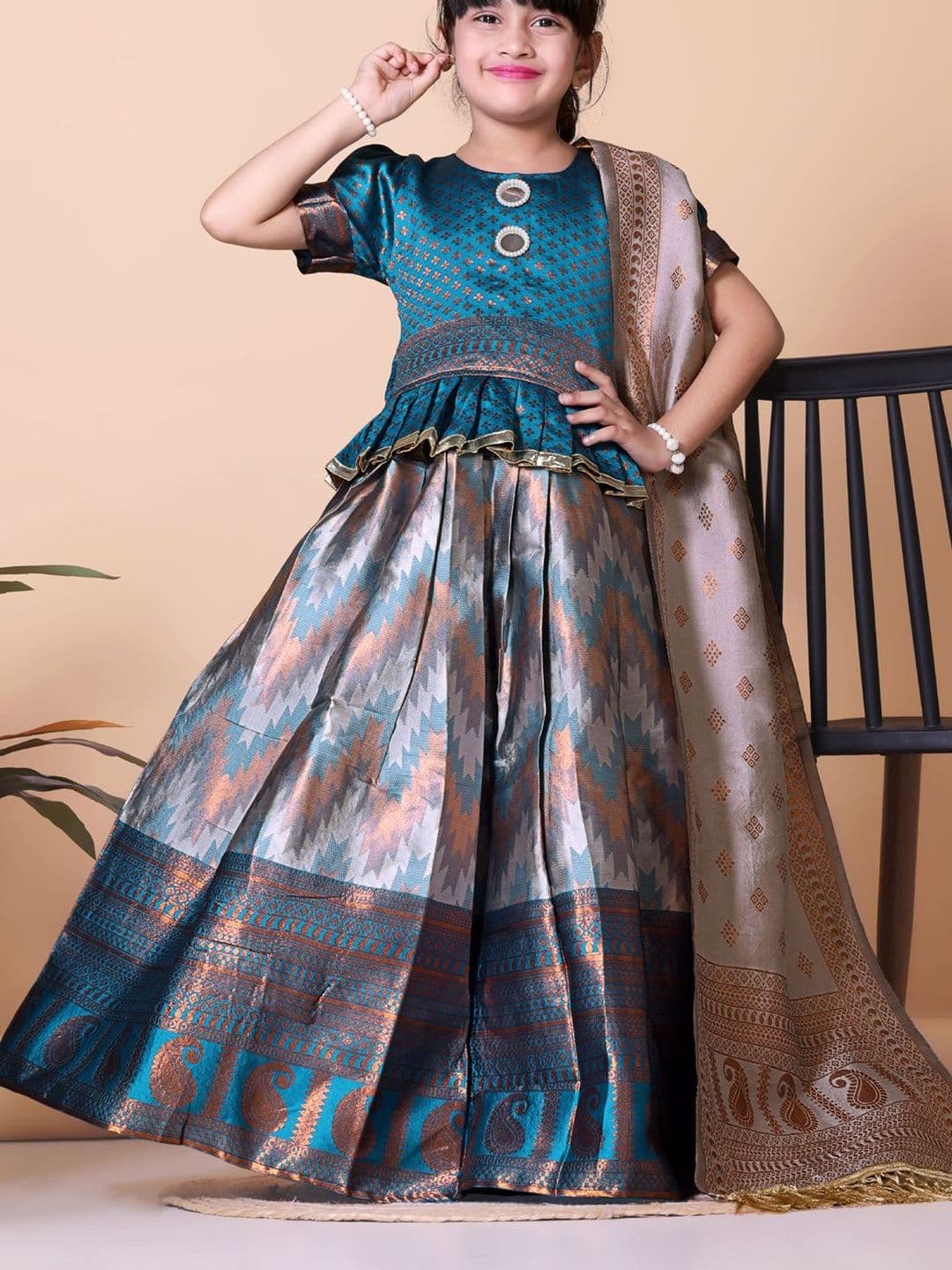 KALINI Girls Ready to Wear Lehenga & Blouse With Dupatta thumbnail 3