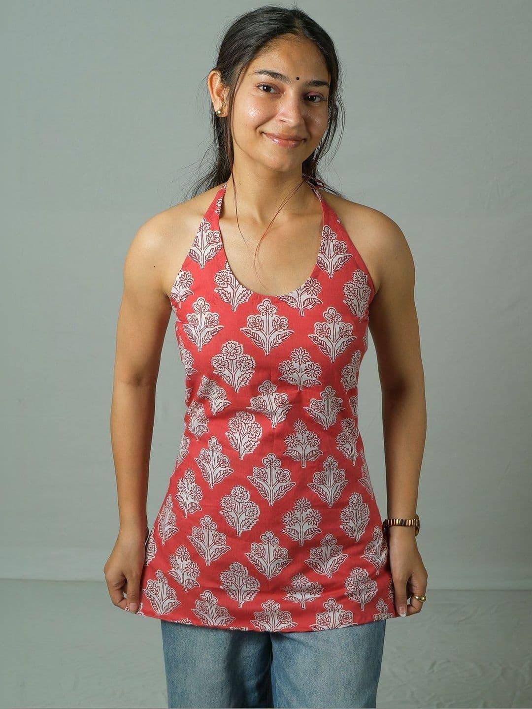 KSAMA Ethnic Motifs Printed Halter Neck Pure Cotton Kurti thumbnail 5