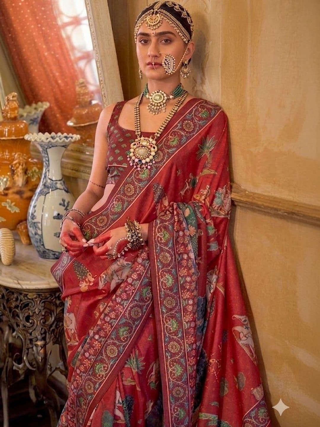 KALINI Ethnic Motifs Heavy Work Block Print Saree thumbnail 2