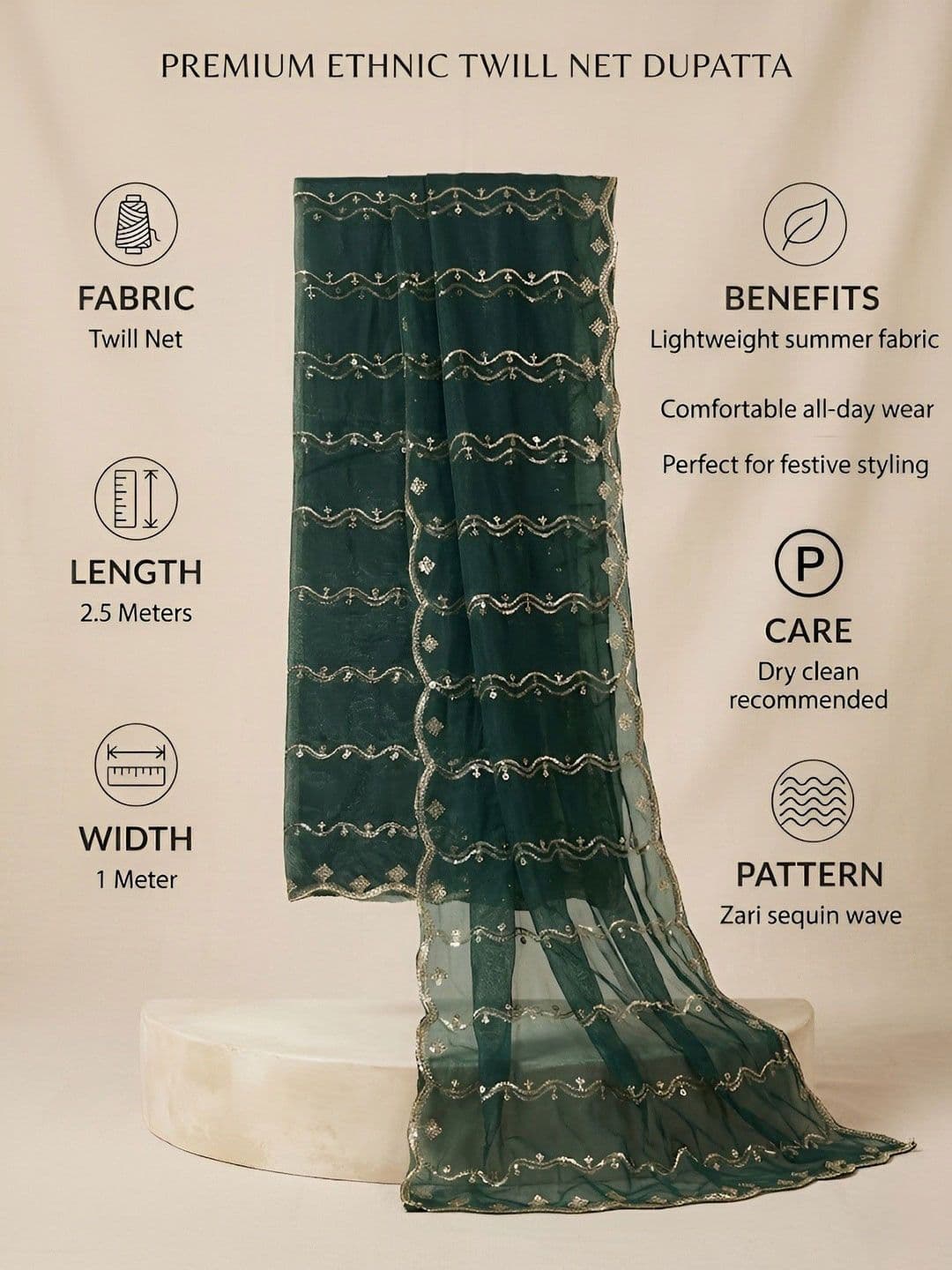 MUFFLY Embroidered Leheriya Dupatta with Sequinned thumbnail 4