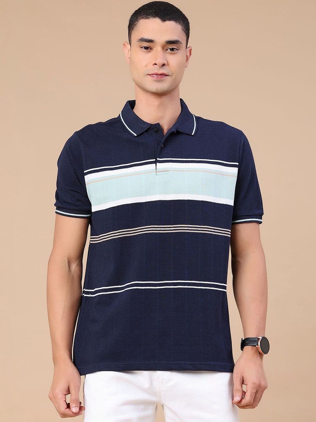 V-Mart Men Striped Polo Collar T-shirt thumbnail 2