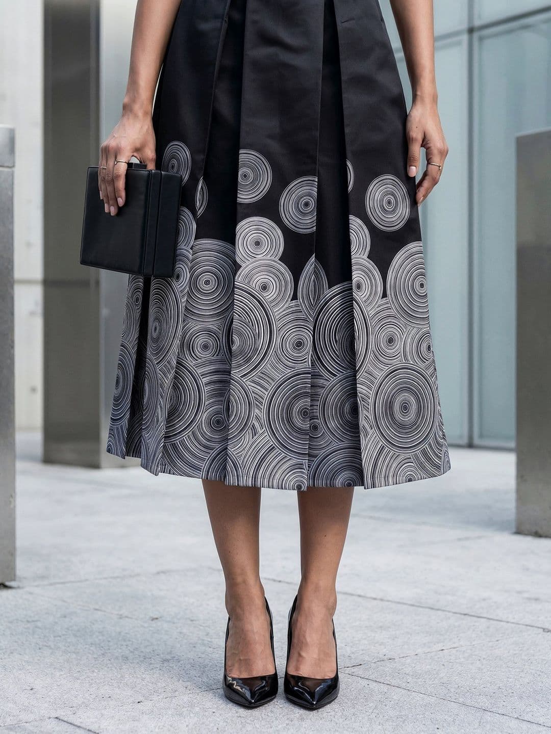 AASK Women Pure Cotton Blend Geometric Midi A-Line Skirt thumbnail 4