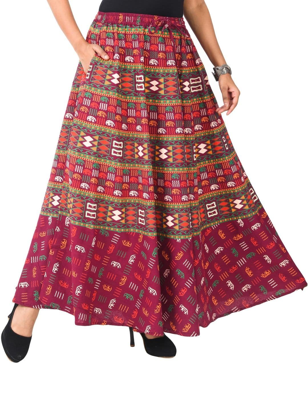 SAMJHI Women Pure Cotton Colourblocked Maxi Flared Skirt - view 1