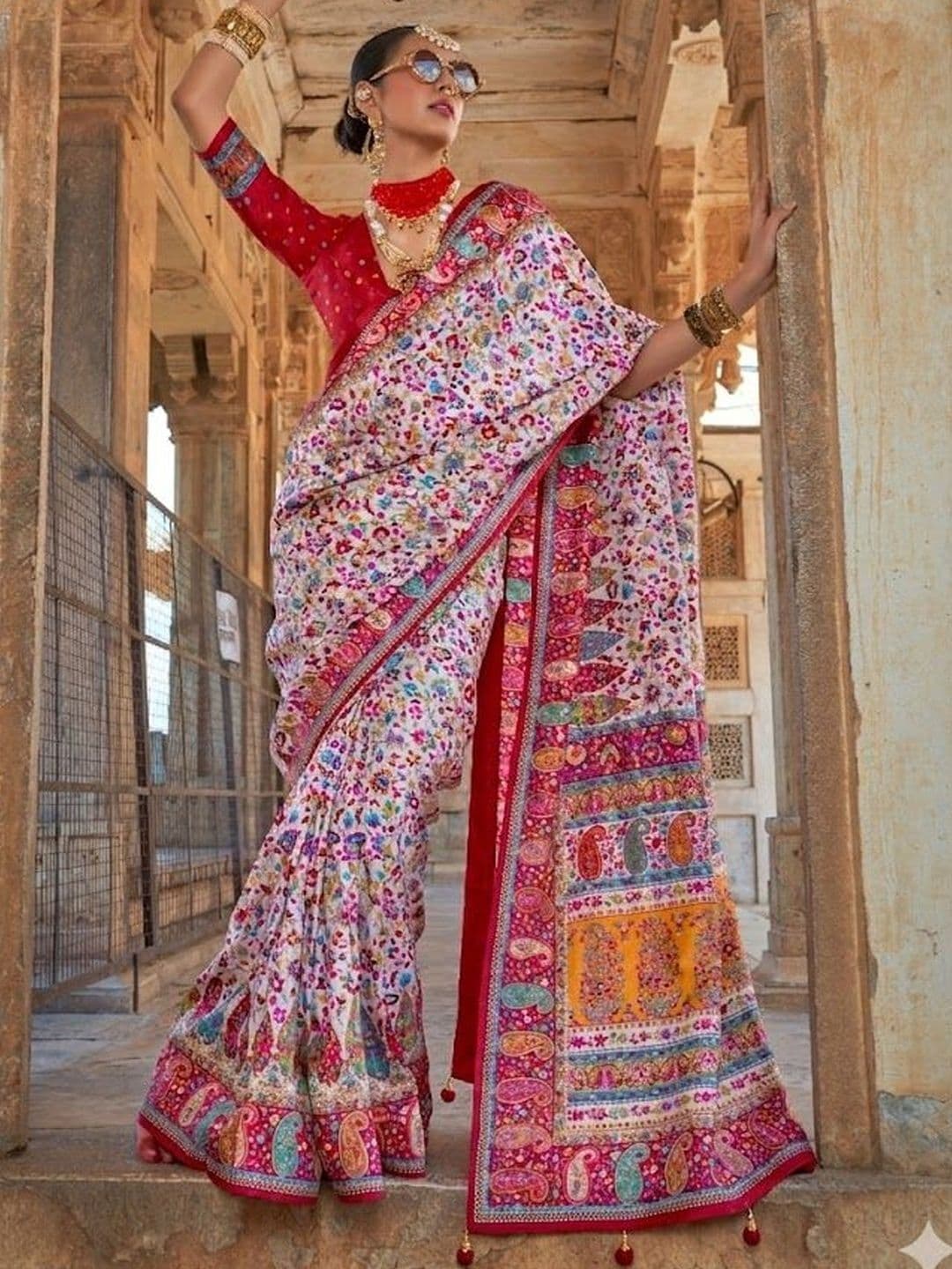 KALINI Ethnic Motifs Embroidered Heavy Work Block Print Saree - view 1