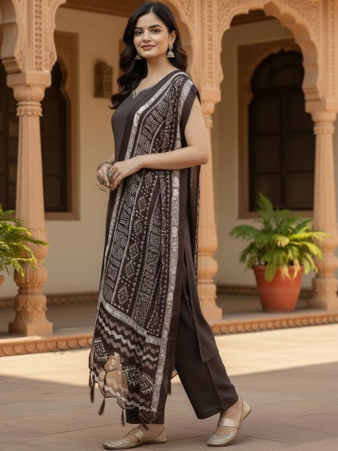 BrownEra Women Ethnic Motifs Regular Thread Work Pure Cotton Kurta with Trousers & With Dupatta thumbnail 6