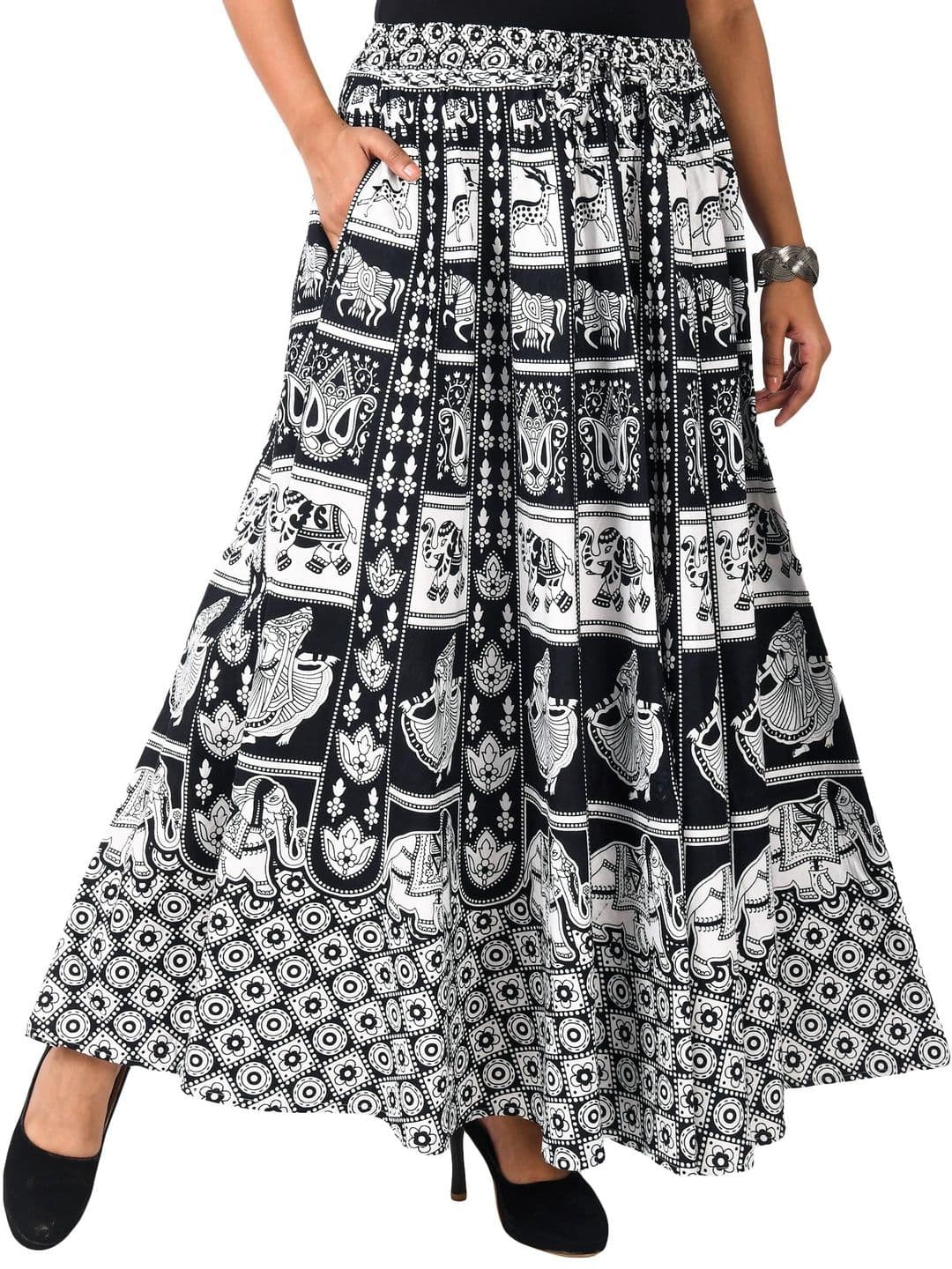 SAMJHI Women Black & White Graphic Maxi Flared Skirt thumbnail 3