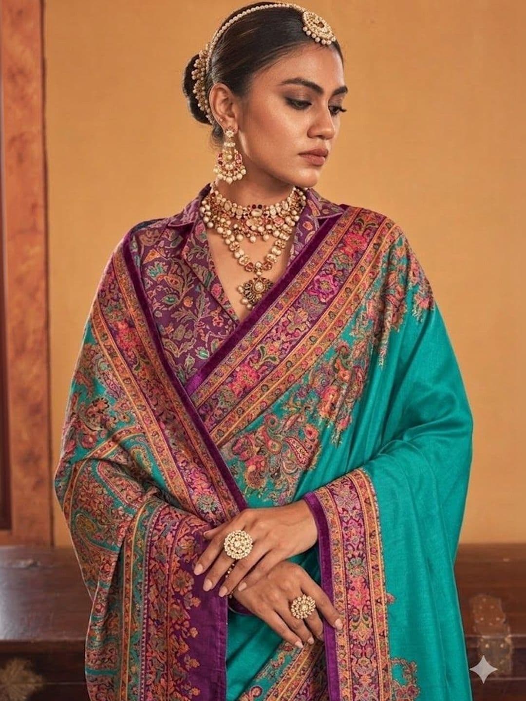 KALINI Paisley Heavy Work Block Print Saree thumbnail 4