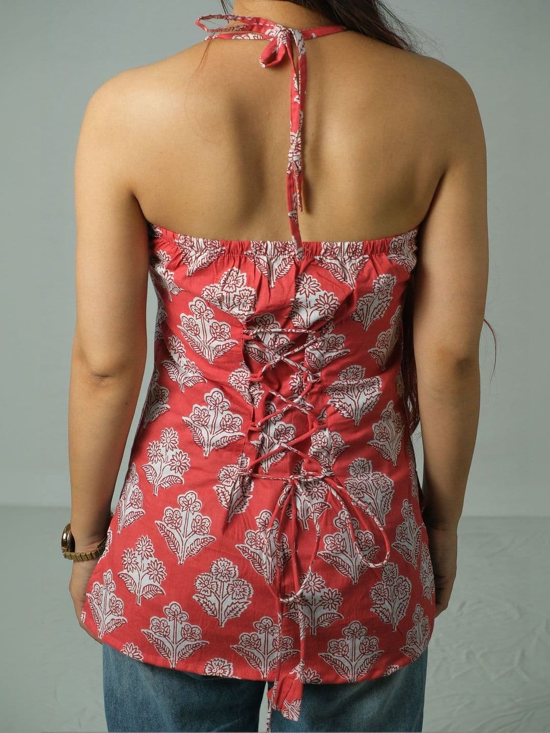 KSAMA Ethnic Motifs Printed Halter Neck Pure Cotton Kurti thumbnail 4