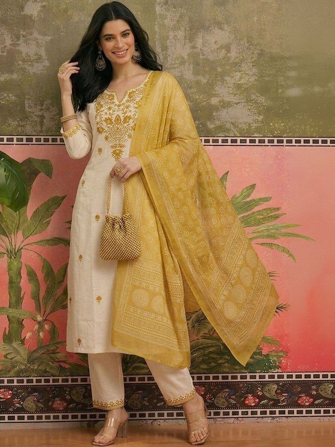 Sangria Embroidered Pure Cotton Round Neck Kurta & Trousers With Dupatta thumbnail 3