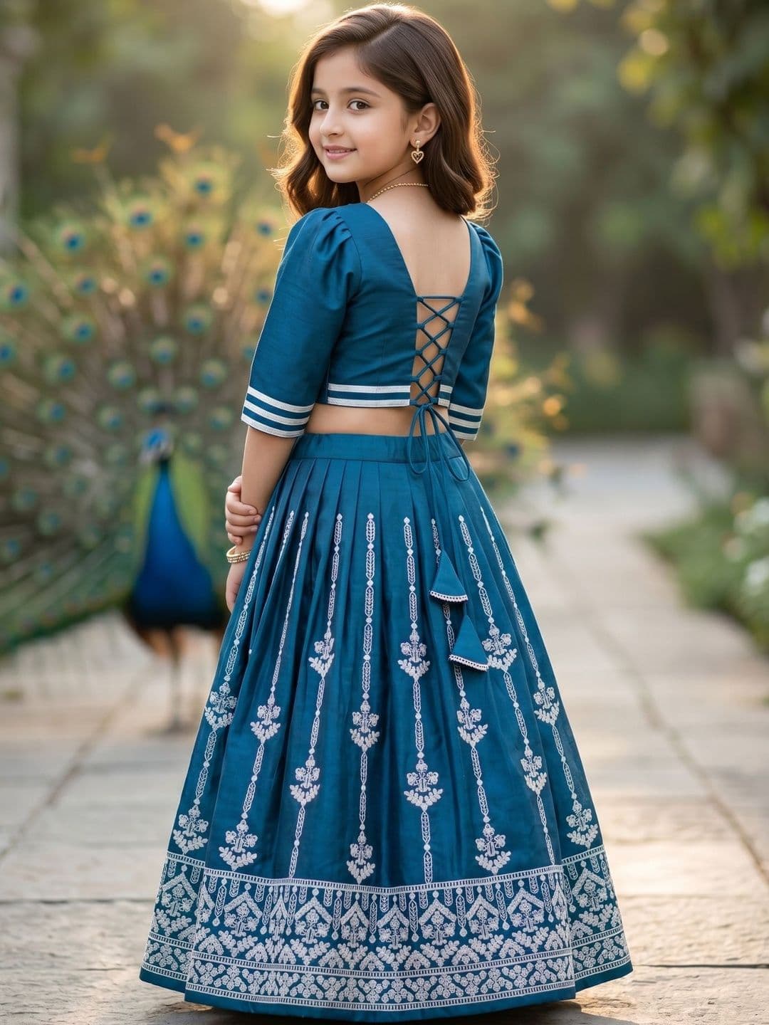KALINI Girls Embroidered Thread Work Semi-Stitched Lehenga & thumbnail 6