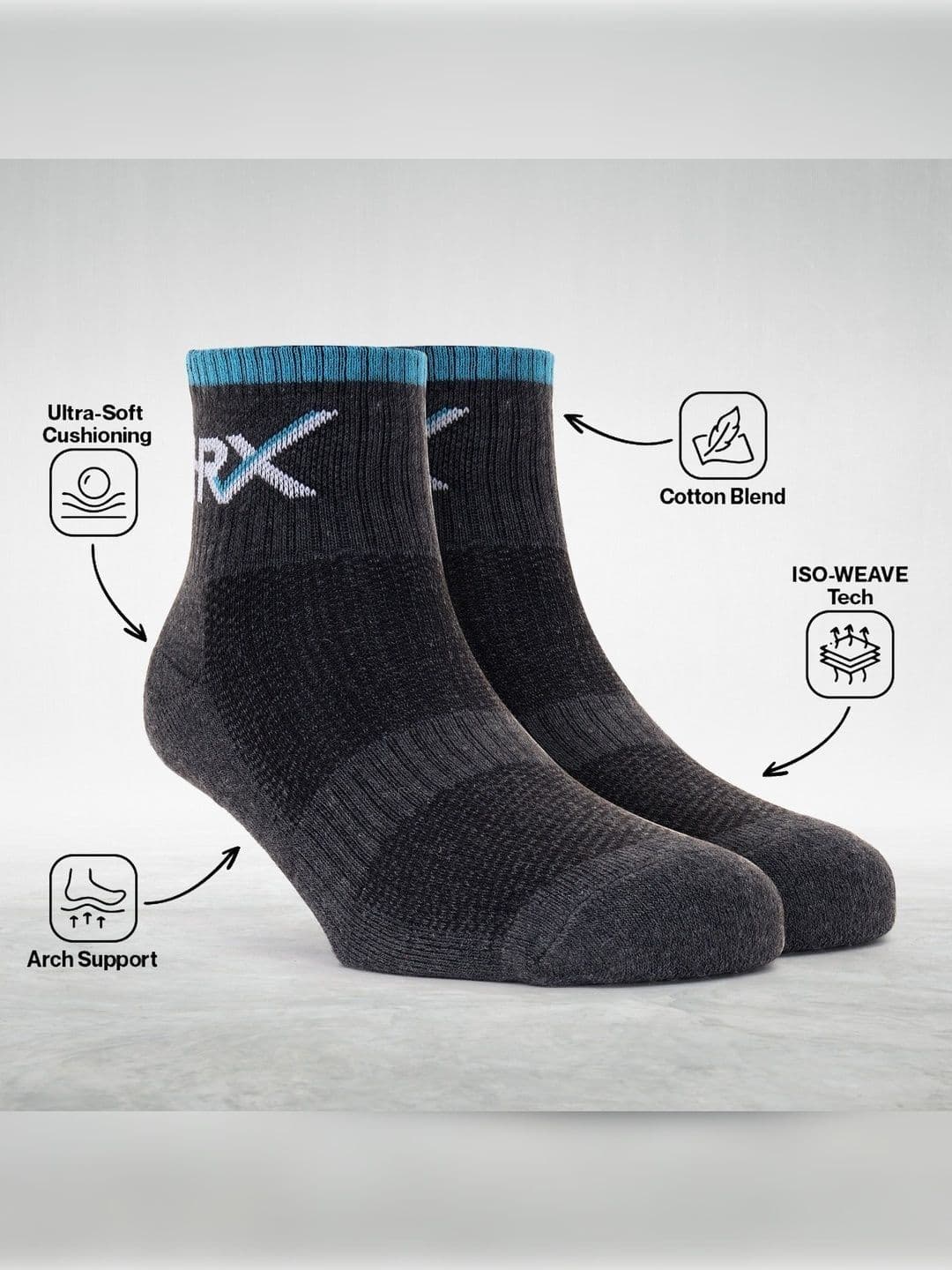 HRX by Hrithik Roshan Men Pack of 3 Cotton Blend Patterned Ankle Length Socks thumbnail 7