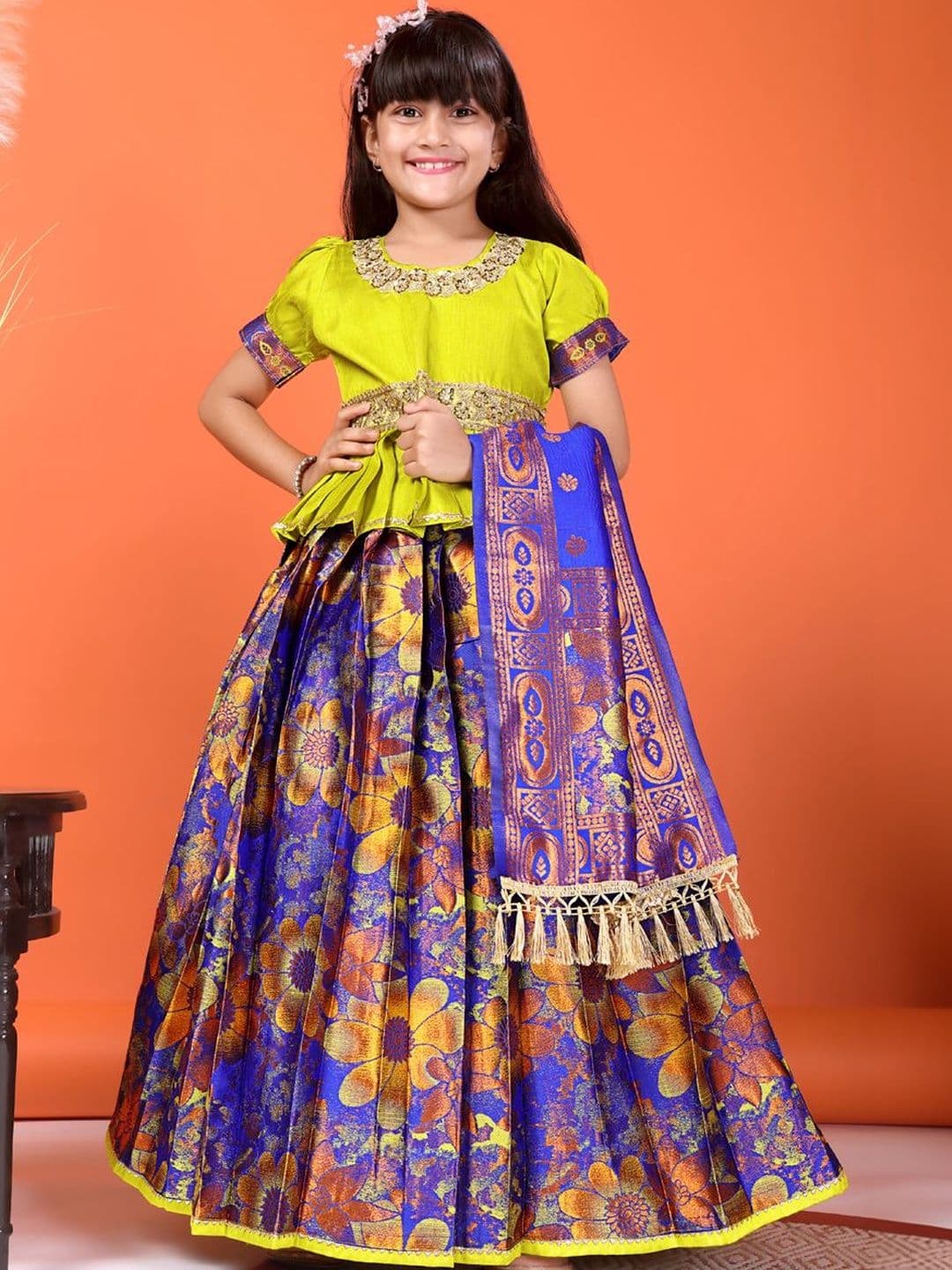 KALINI Girls Embellished Sequinned Ready to Wear Lehenga & Blouse With Dupatta thumbnail 2
