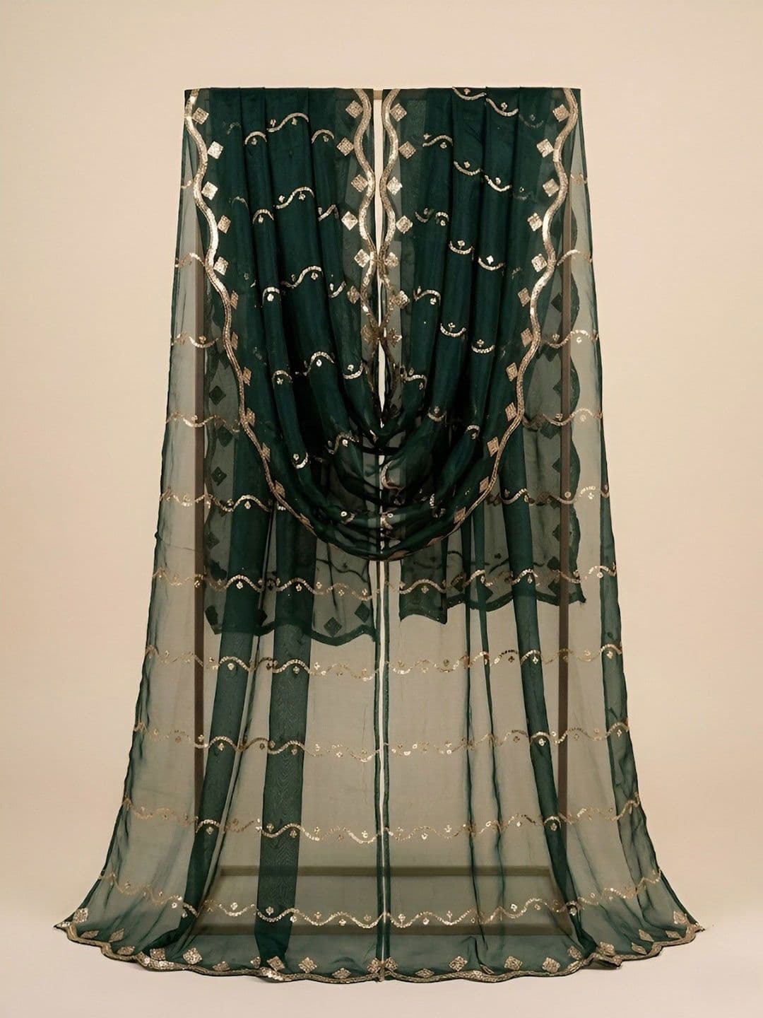 MUFFLY Embroidered Leheriya Dupatta with Sequinned thumbnail 3