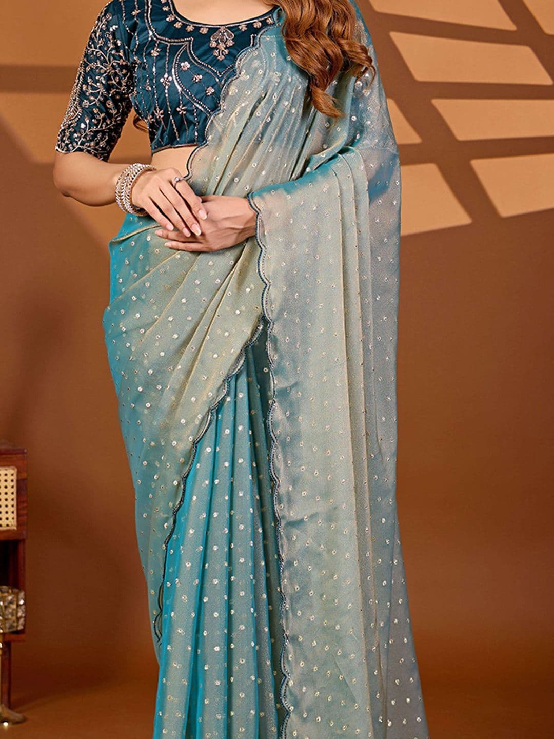 K 5 Fashion Embellished Sequinned Heavy Work Ikat Saree thumbnail 2
