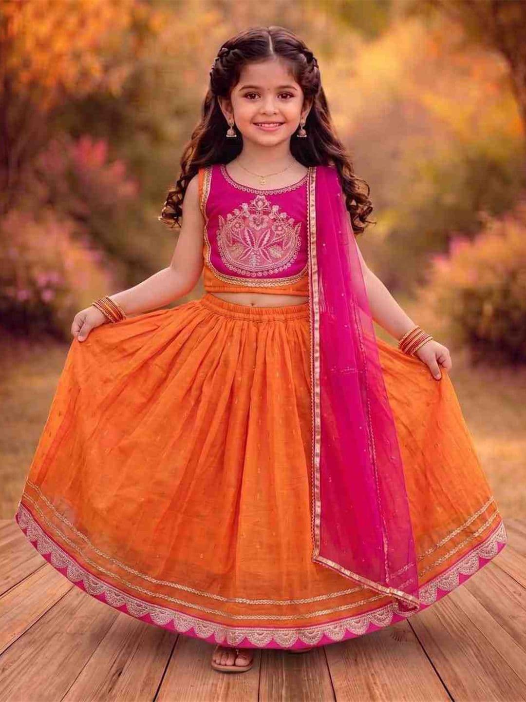 RJ ONLINE Girls Embroidered Thread Work Tie and Dye Ready to Wear Lehenga & Blouse With Dupatta thumbnail 3