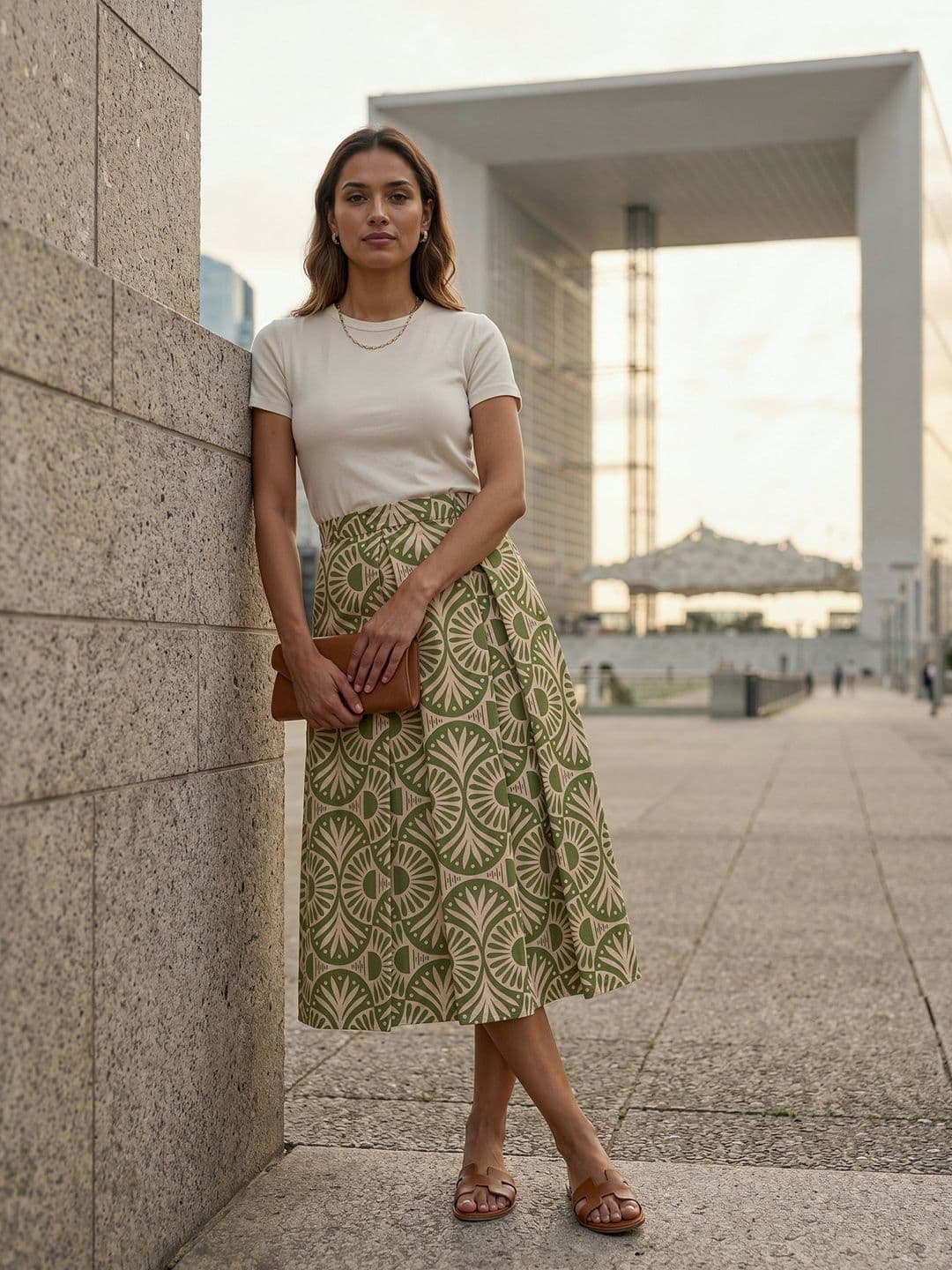 AASK Women Pure Cotton Blend Geometric Midi A-Line Skirt thumbnail 5