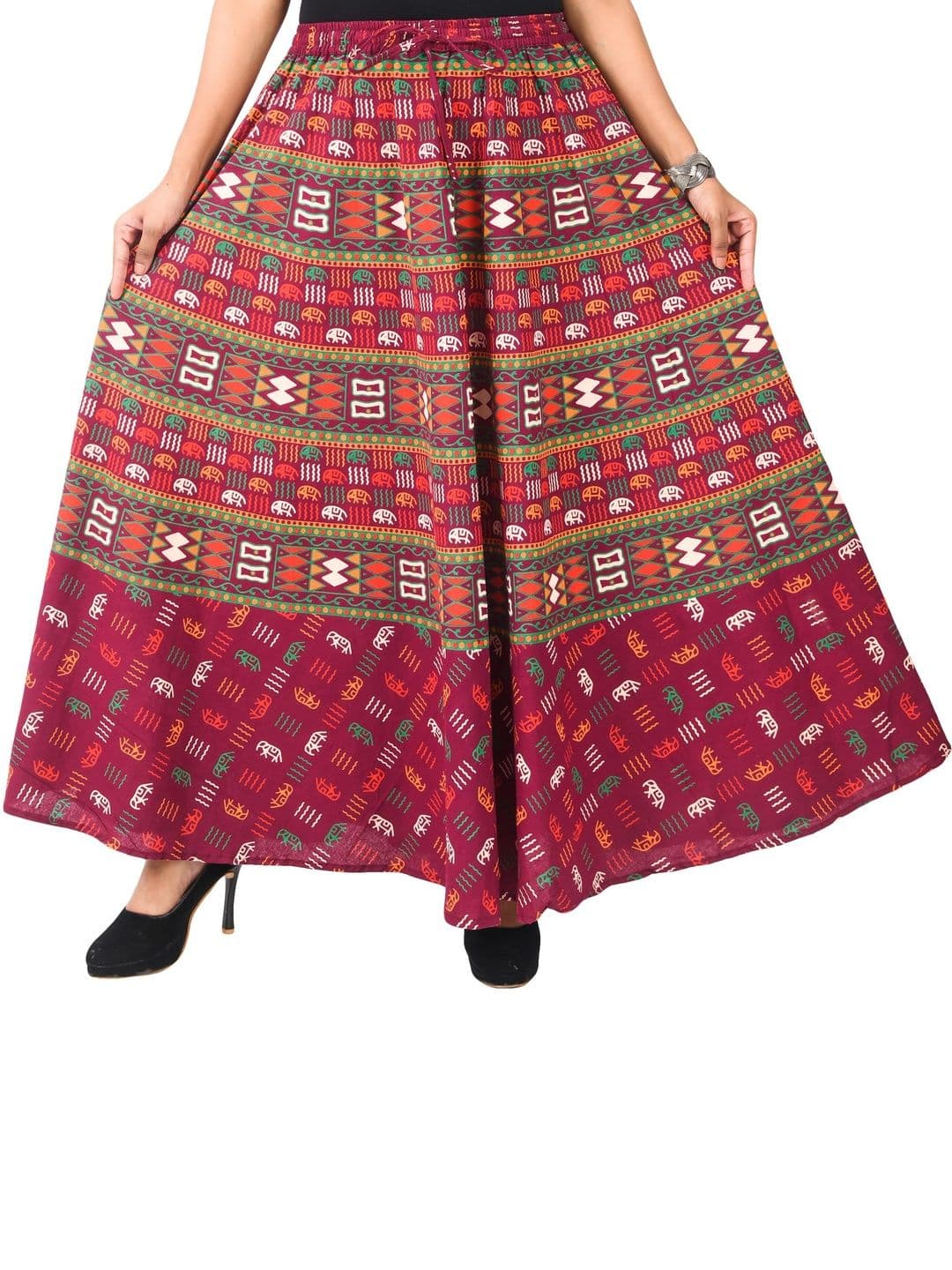 SAMJHI Women Pure Cotton Colourblocked Maxi Flared Skirt thumbnail 2