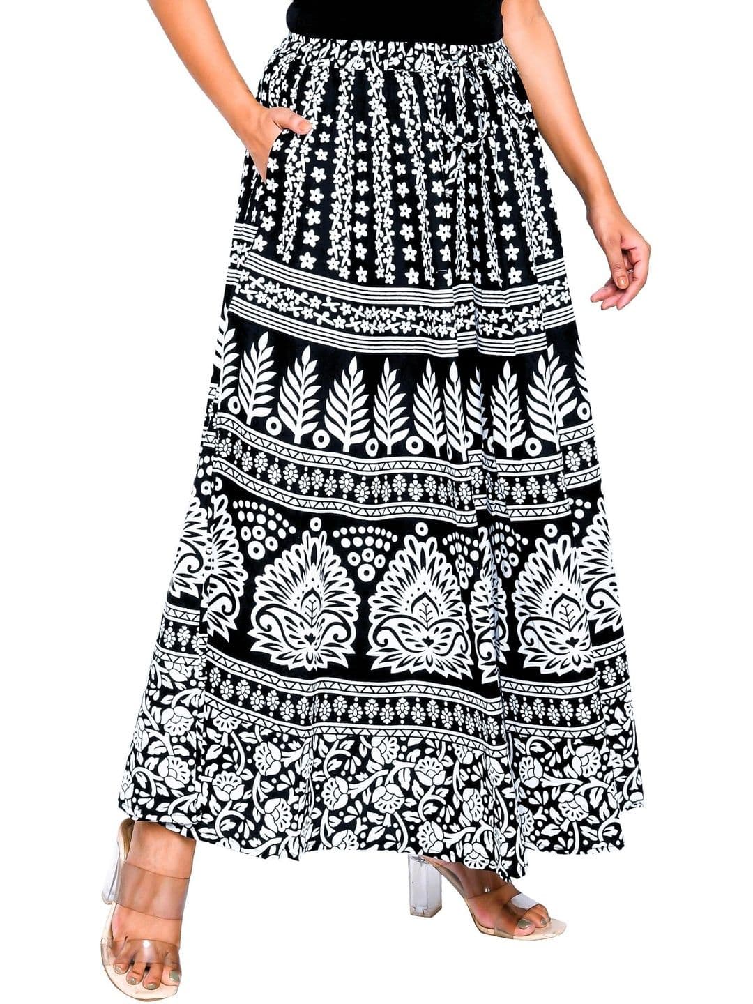 SAMJHI Women Pure Cotton Floral Maxi Flared Skirt thumbnail 4