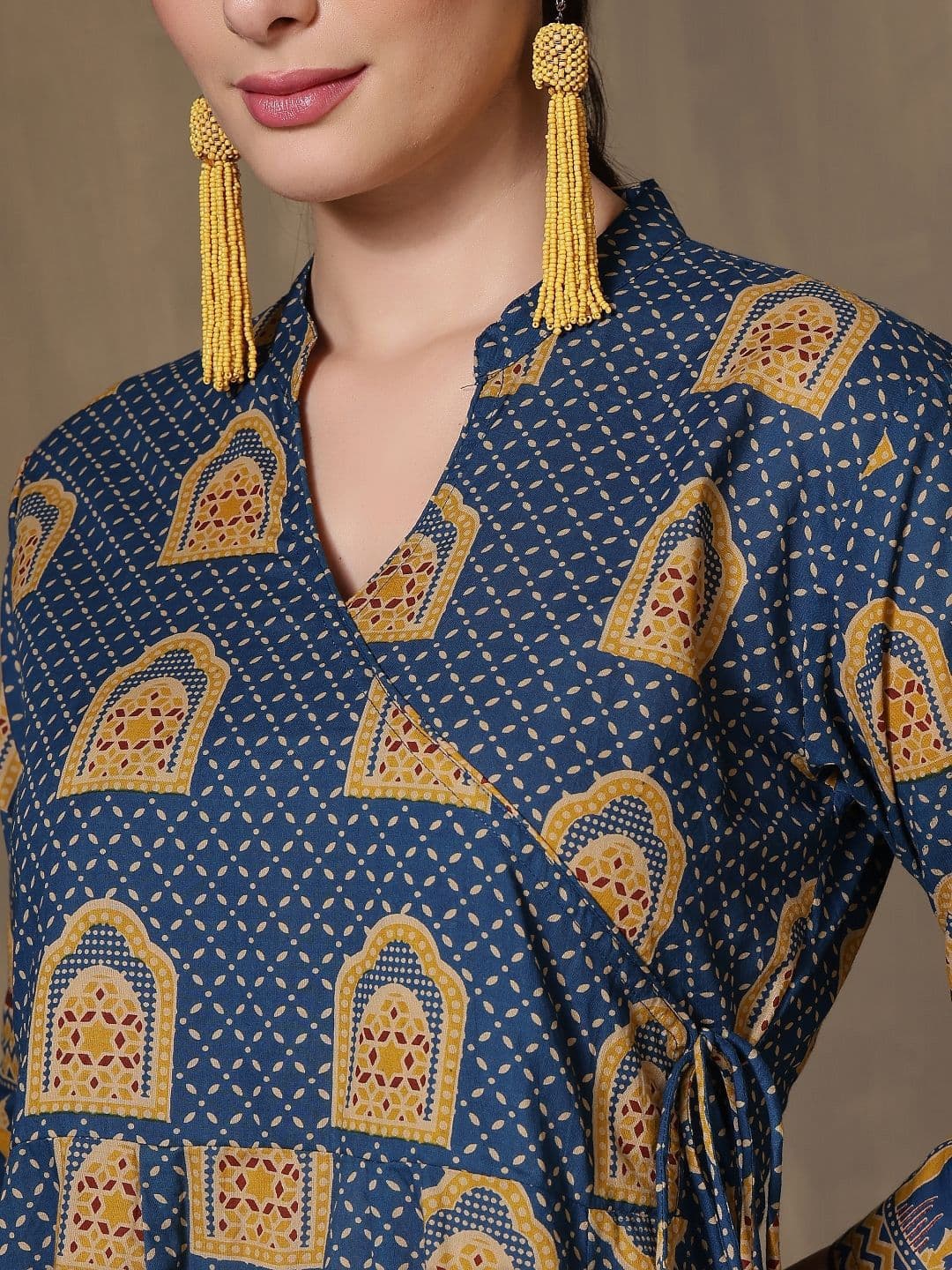 Kalphem Women Ethnic Motifs Printed Angrakha Pure Cotton Kurta with Trousers & With Dupatta thumbnail 2