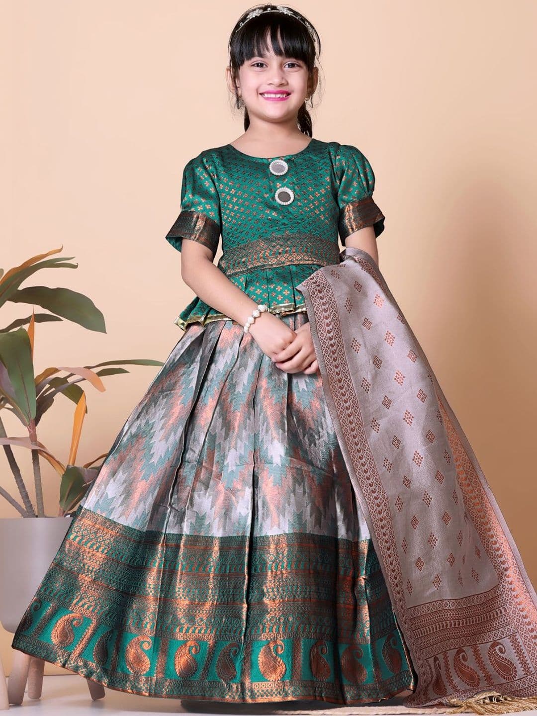 KALINI Girls Semi-Stitched Lehenga & Blouse With Dupatta thumbnail 4