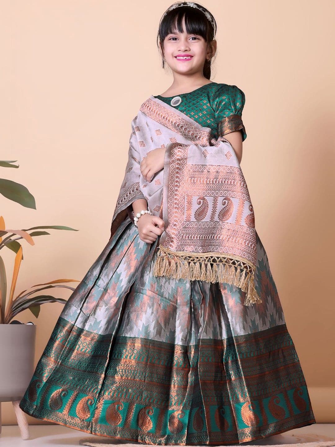 KALINI Girls Semi-Stitched Lehenga & Blouse With Dupatta - view 1