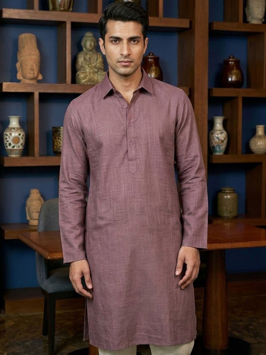 CHHAAP Men  Solid Shirt Collar Kurta thumbnail 5