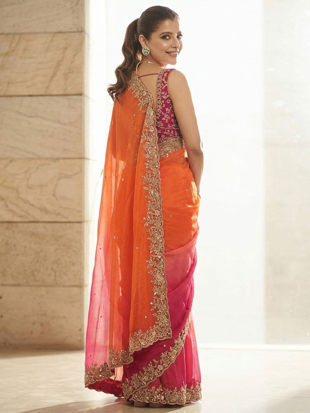 Sangria Embroidered Sarees With Unstitched Blouse Piece thumbnail 2